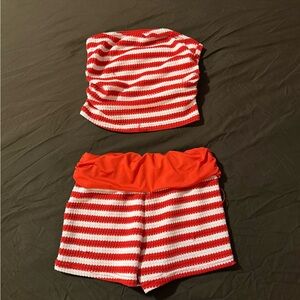 SHEIN Red and White Striped Knitwear